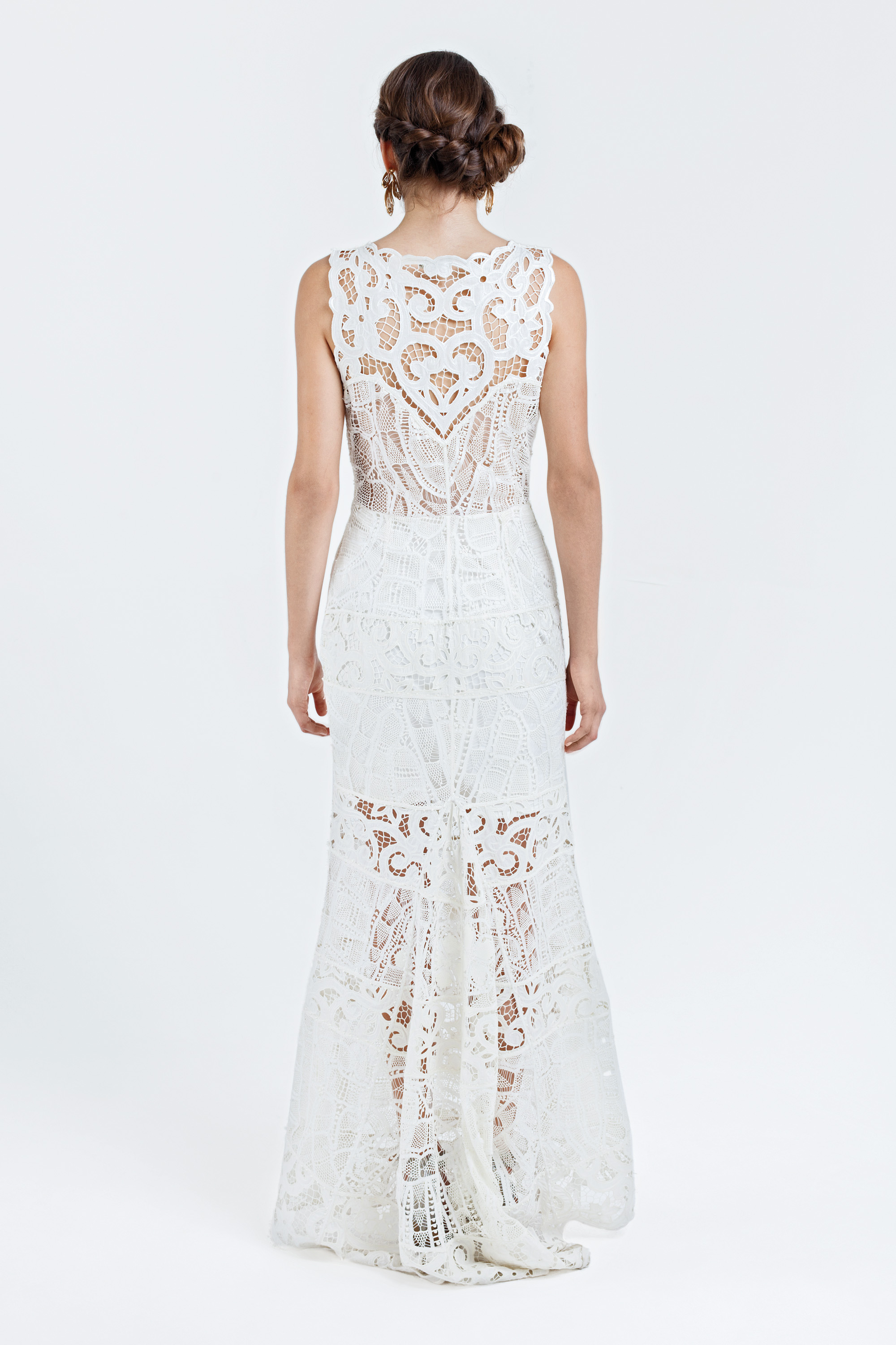 VESTIDO LONGO MIX DE RENDAS E RICHILIEU